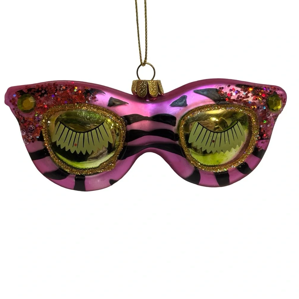 Vintage Pink Cat-Eye‎ Glasses Ornament Retro Glam, Sparkly, Christmas Decor